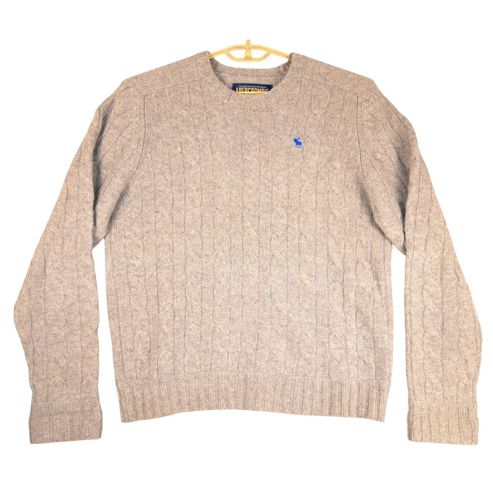 Vintage Abercrombie Fitch Mens Cable Knit Shetland Wool Cashmere Sweater Grey XL